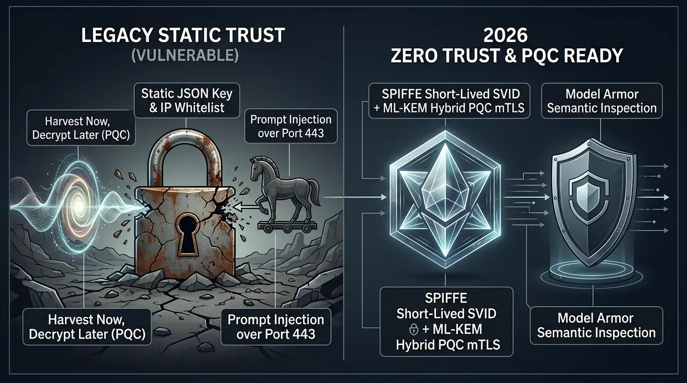 Legacy Static Trust vs 2026 Zero Trust & PQC Readiness Infographic